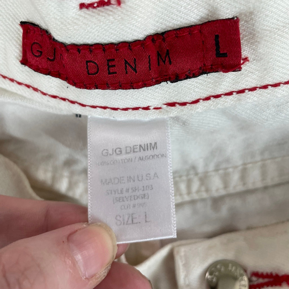 USA Flag Patch Denim Cutoff Shorts Womens L Selvedge Festival Y2K - Picture 4 of 12